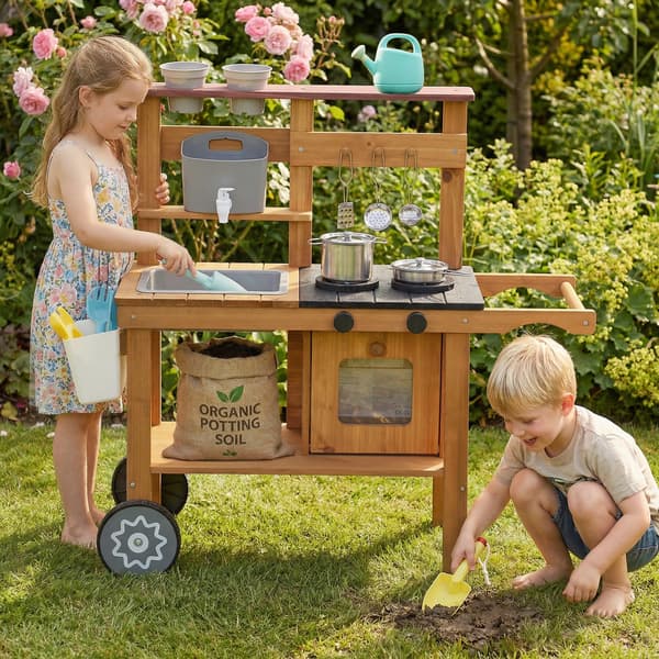 Ulkomallinen leikkikeittiö Mud Kitchen 80x33x80,5 cm ruskea puu