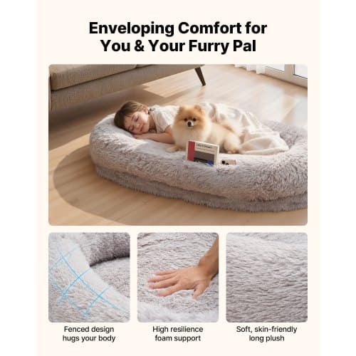 Hundeseng til mennesker, 132x86x24 cm, Grå, Memory Foam
