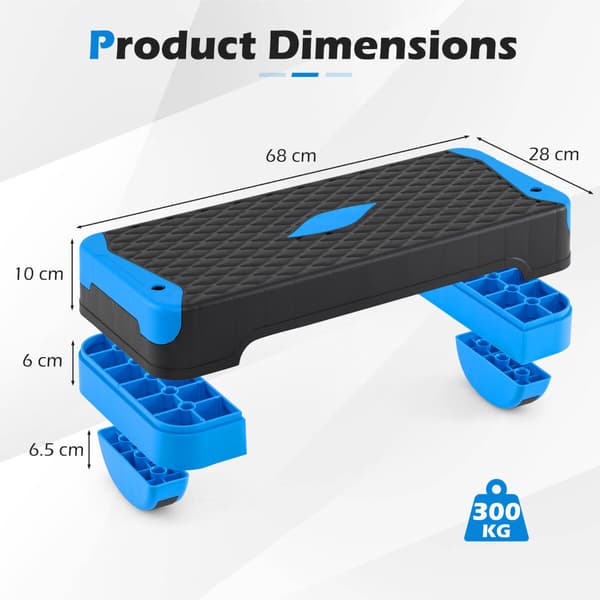 Aerobic Step Platform Sæt 3-i-1 27x11x4-7,5 in blå/sort