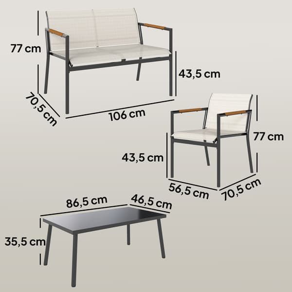 Trädgårdsmöbelset 106x70,5x77 cm Krämvit Metall