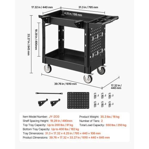 Utilityvogn 2 niveau 101x44x84.5 cm sort