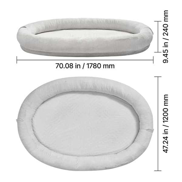 Menneskeseng til hund, 178x120x24 cm, Grå, Memory Foam