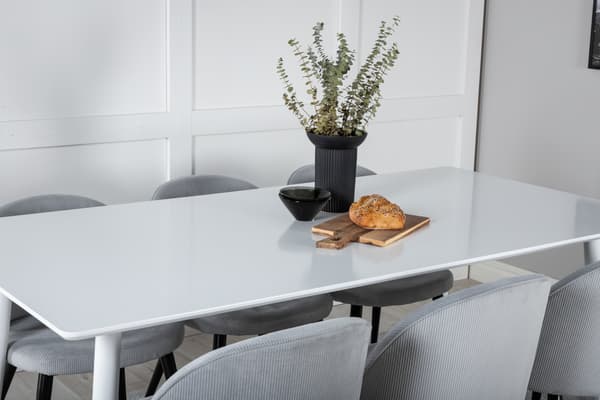 Spisebord og stole sæt 180 cm hvid lys grå