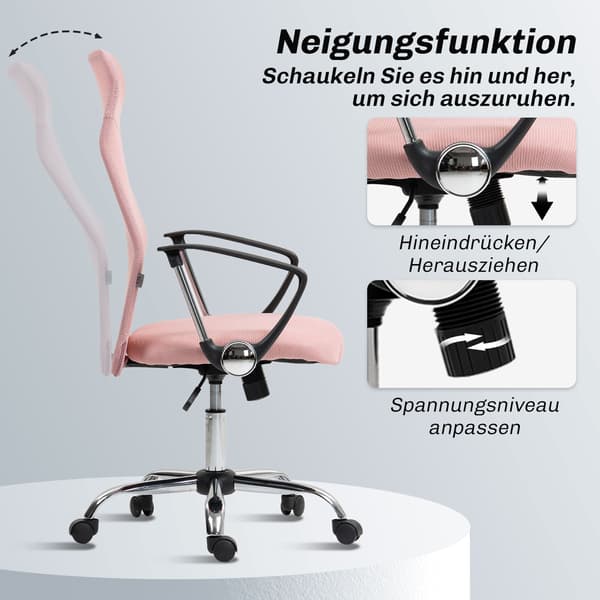 Kontorstol, 63x65x109-119 cm, Pink, Mesh