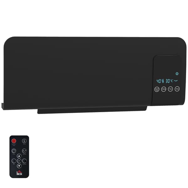 Elektrisk värmare, väggmontering, svängfunktion, 2 lägen, timer, LED-display, svart