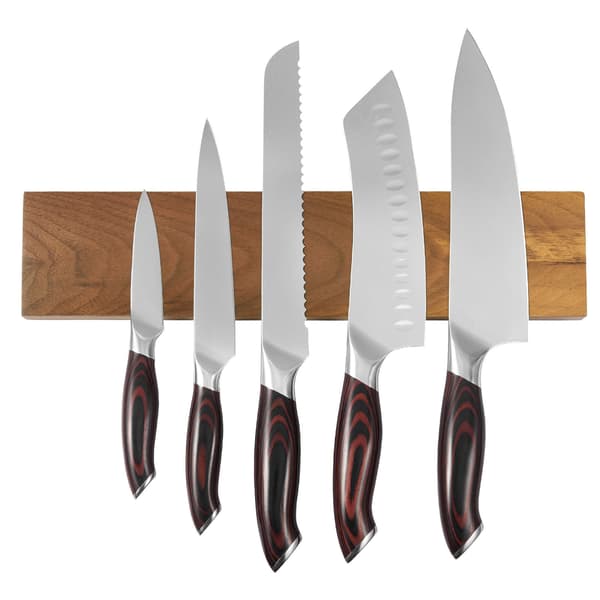 Knivsæt til køkken, 6 dele, 34.2x5.2x20.8 cm, brun, rustfrit stål