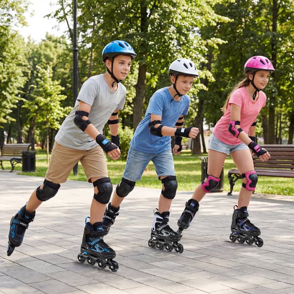 Justerbare Inline Rulleskøjter til Børn 4 Størrelser Sort