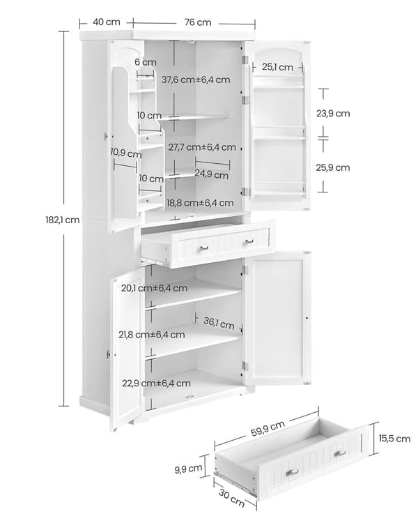 Köksförvaringsskåp 76x40x182 cm Vit MDF
