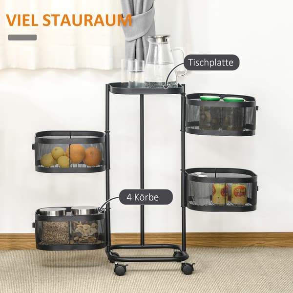 Serveringsvagn, 33x33x77 cm, Svart, Stål