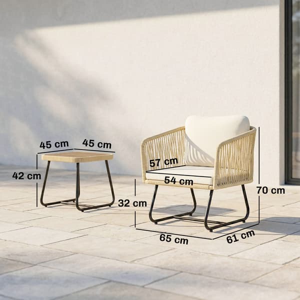 Bistroset 3-delar Rattan Trädgårdsmöbler Beige Stålram