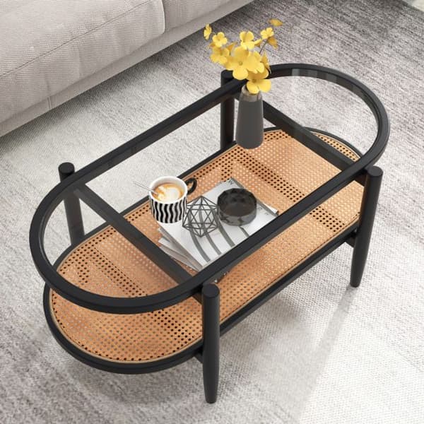 Sofabord 2-niveau 101,6x55,9x47 cm brun/sort