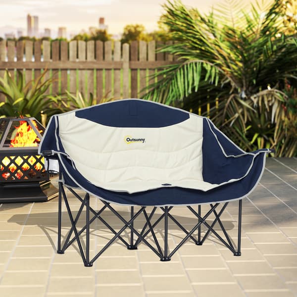 Fällbar stol 2-sits campingstol 134x50x92 cm blå metall
