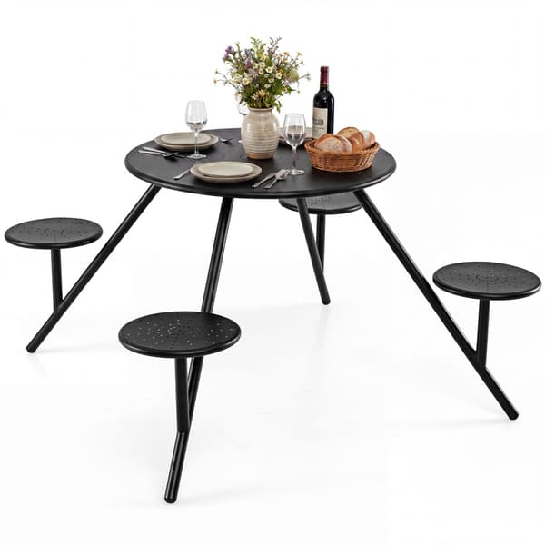 Rund picnicbord til 4 personer 167,6x73,7 cm sort