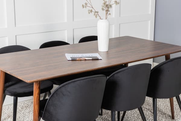Spisebord og spisebordsstole Polar 180 cm valnød sort