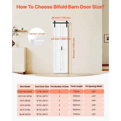 Bifold ladugårdsdörr, 60.9x213.4x3.5 cm, Vit, MDF
