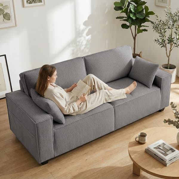 Sofa 3-personers 218x79x91 cm Lys grå fløjl polstring