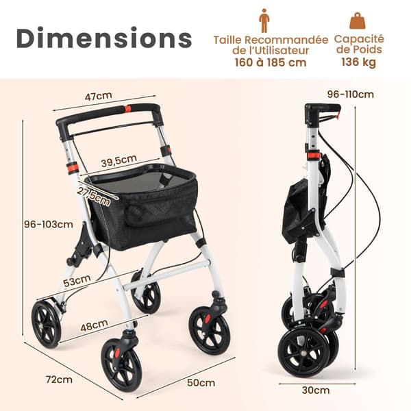 Rollator, 68x53x90-103 cm, Hvid , Star