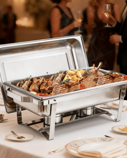 Chafing Dish Sæt, 4 stk., 61,5x34,5x32,5 cm, Rustfrit Stål