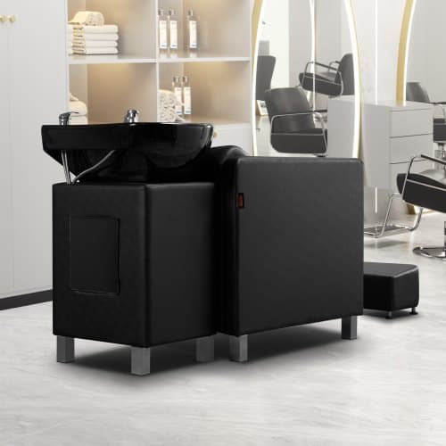 Shampoo vaske-stol, 142,5x65x92 cm, Sort, PU-læder