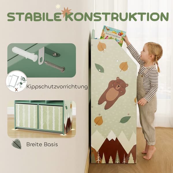 Børnehylde 62,5x30x91,5 cm Grøn stofopbevaring
