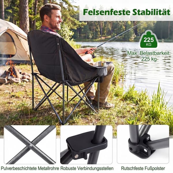 Sammenklappelig campingstol 72x104x93 cm grå