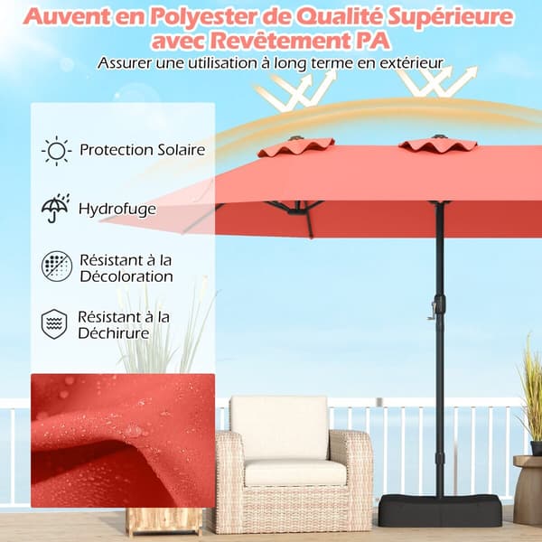 Dobbelt parasol med stander 470x285x261 cm orange