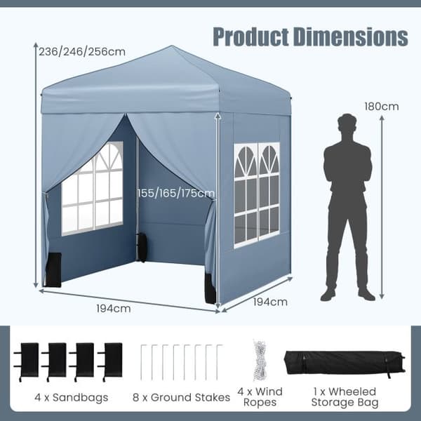 Pop-up telt med 4 sider, 6,5x6,5x7,8-8,4 ft grå
