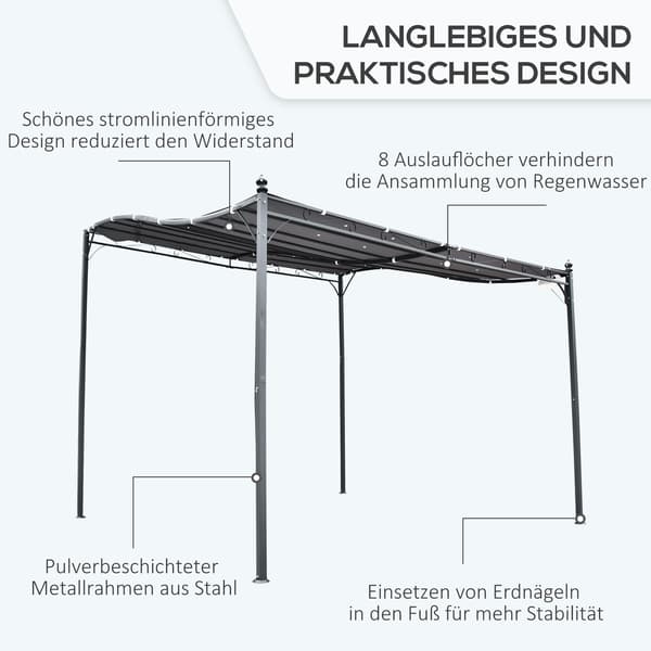 Pergola, 297x297 cm, harmaa, metalli