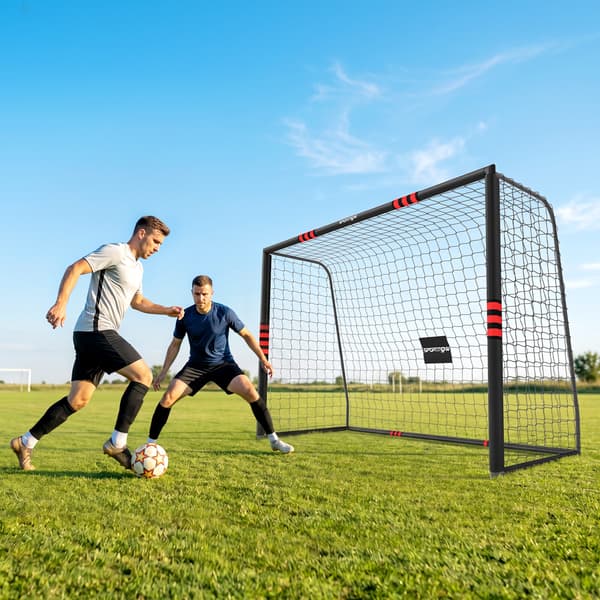 Fodboldmål til have 300x120x200 cm sort/rød