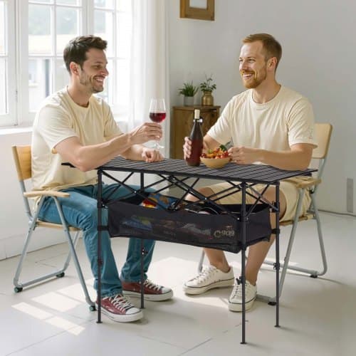 Fällbart campingbord, 120x55x50 cm, Svart, Aluminium