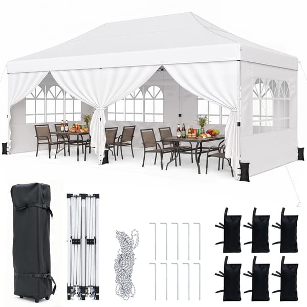 Sammenklappelig pavillon med 4 sidepaneler 3x6 m justerbar højde beige
