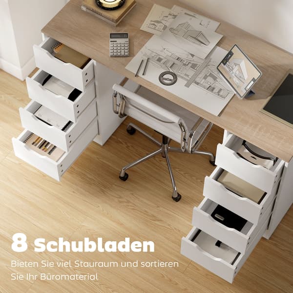 Computerskrivebord, 140x53x75 cm, Hvid, Træ og Stål