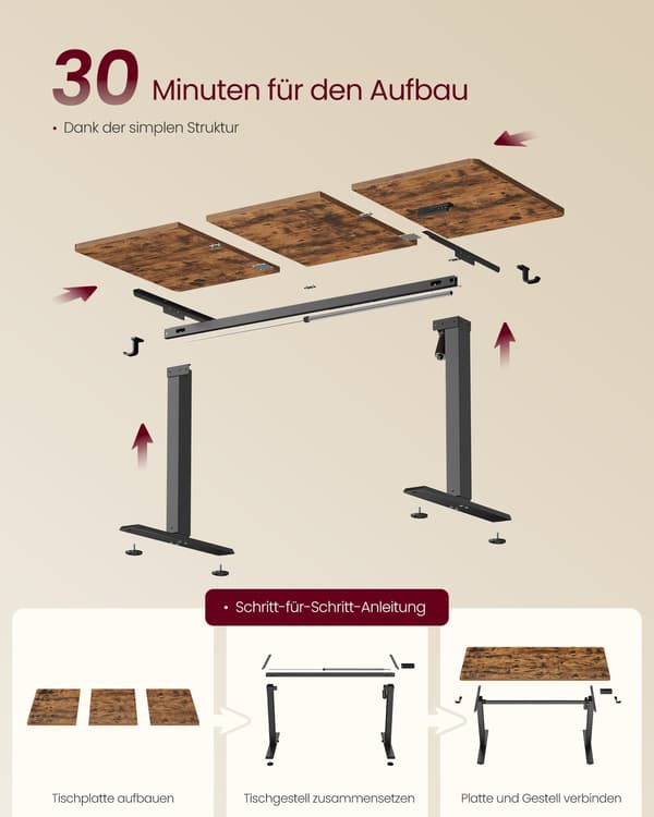 Højdejusterbart skrivebord, 140x60x72-120 cm, brun, træ og stål