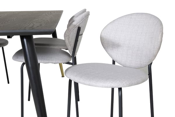 Spisebord og stole sæt 180x90 cm sort gråt stof