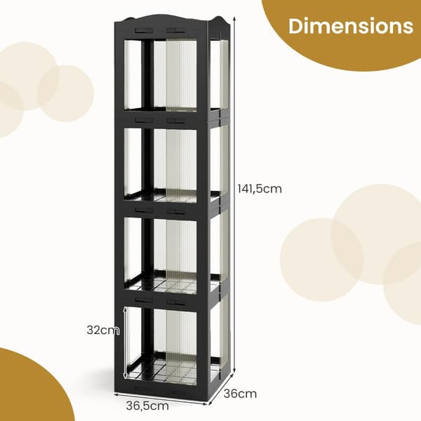 Bogreol, Sammenklappelig roterende 4-lags, 36,5x36x108 cm, Sort, Opbevaring