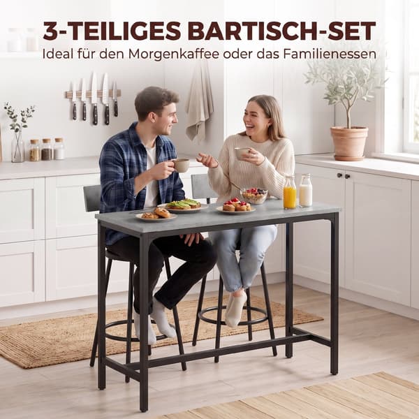 Barbord sæt med 2 barstole 100x40x90,5 cm grå/sort