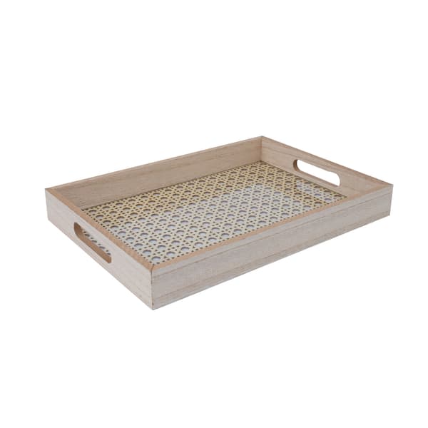 Bricka HAZEL 35x25 cm beige glas och MDF