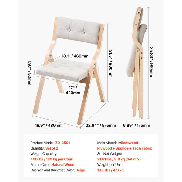 Fällstolsset, 2 delar, 57,5x48x80 cm, Beige, Trä, Stoppad