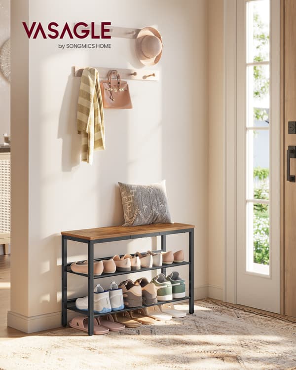 Skohylde 76x28x53 cm Brun Sort Metal