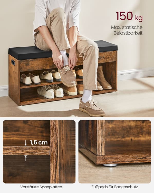 Skobænk 100x30x44 cm Brun Opbevaring