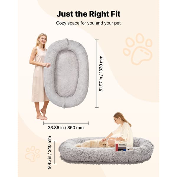 Hundeseng til mennesker, 132x86x24 cm, Grå, Memory Foam