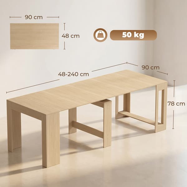 Förlängningsbart matbord 48-240x90x78 cm ljusbrun träeffekt