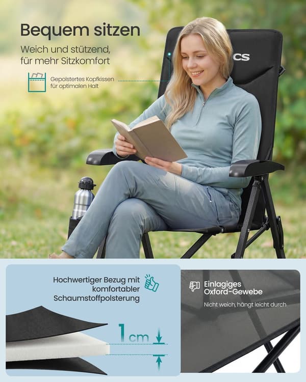 Campingstol 70x60x110 cm Sort Stål
