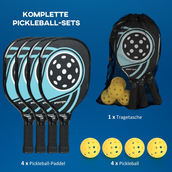 Pickleball-sæt 4 padler 4 bolde bærepose 40x20x3 cm blå/sort