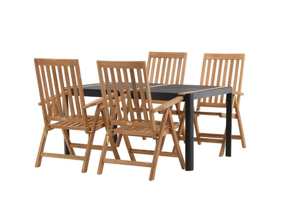 Spisebord og foldestol sæt 150x100 cm sort teak
