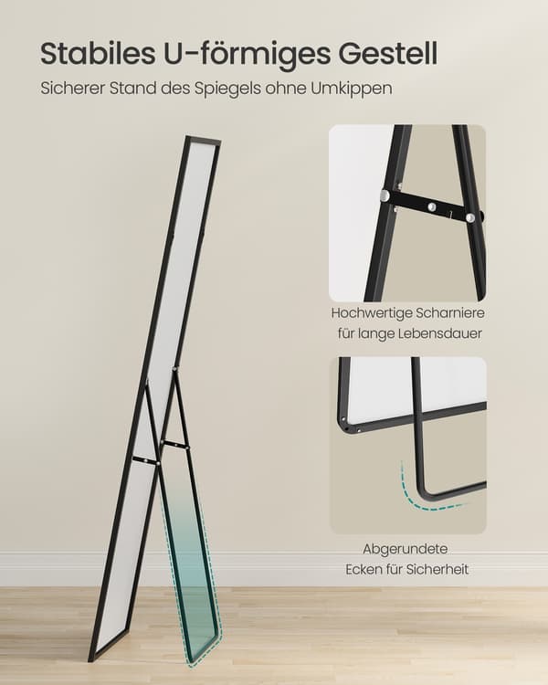 Spejl i fuld længde 150x40 cm Sort aluminiumsramme