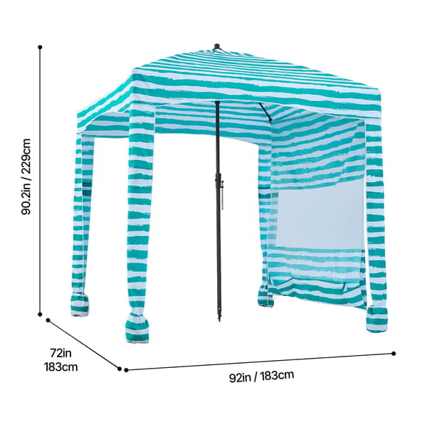 Strandcabana, 183x183x229 cm, Gröna ränder, Solskydd