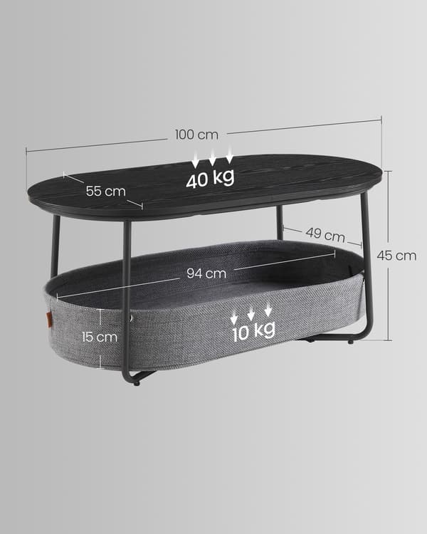 Sofabord, 55x100x45,7 cm, Sort, Metalstel