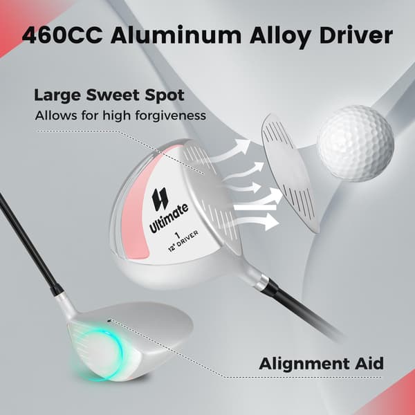 Golfdriver til kvinder 12° loft 460CC 109,2 cm sort/sølv