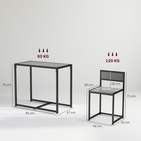 Barbord Set 90x47x76 cm Grå Metall